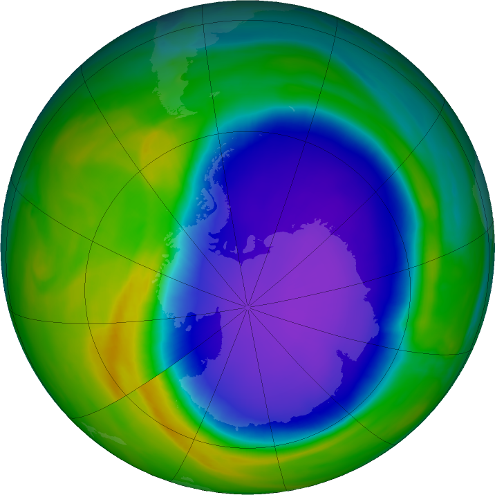 Antarctic ozone map for 21 October 2020